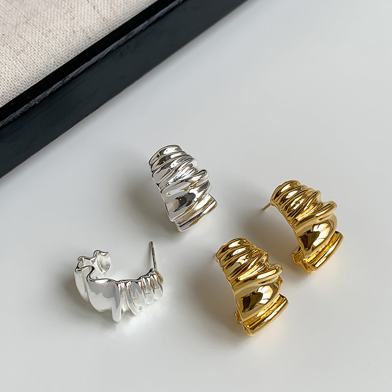 Design Twisted Pleated High-grade Irregular Geometric Stud Earrings