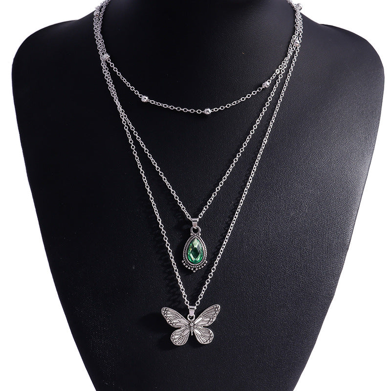 Drop-shaped Zircon Temperament Retro Creative Butterfly Necklace