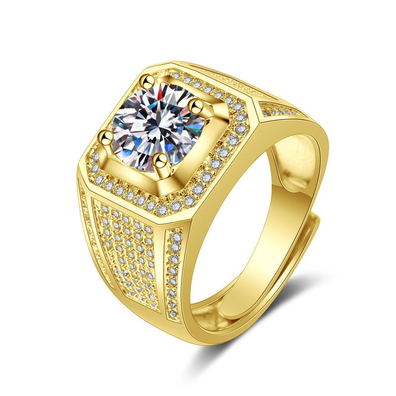 Men's Carbon Diamond Simulation Imitation Moissanite White Gold Plated Domineering Ring