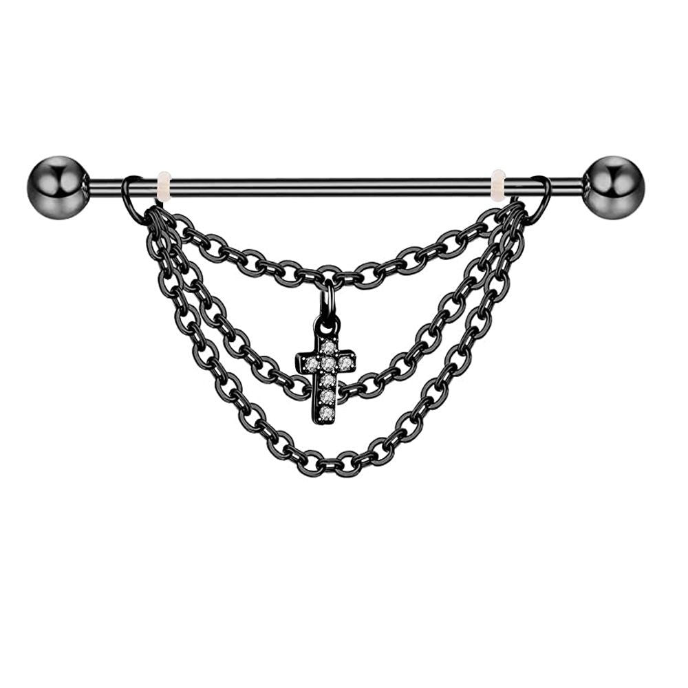 Zircon Barbell Fine Inlaid Dangle Industrial Piercing Double Rings