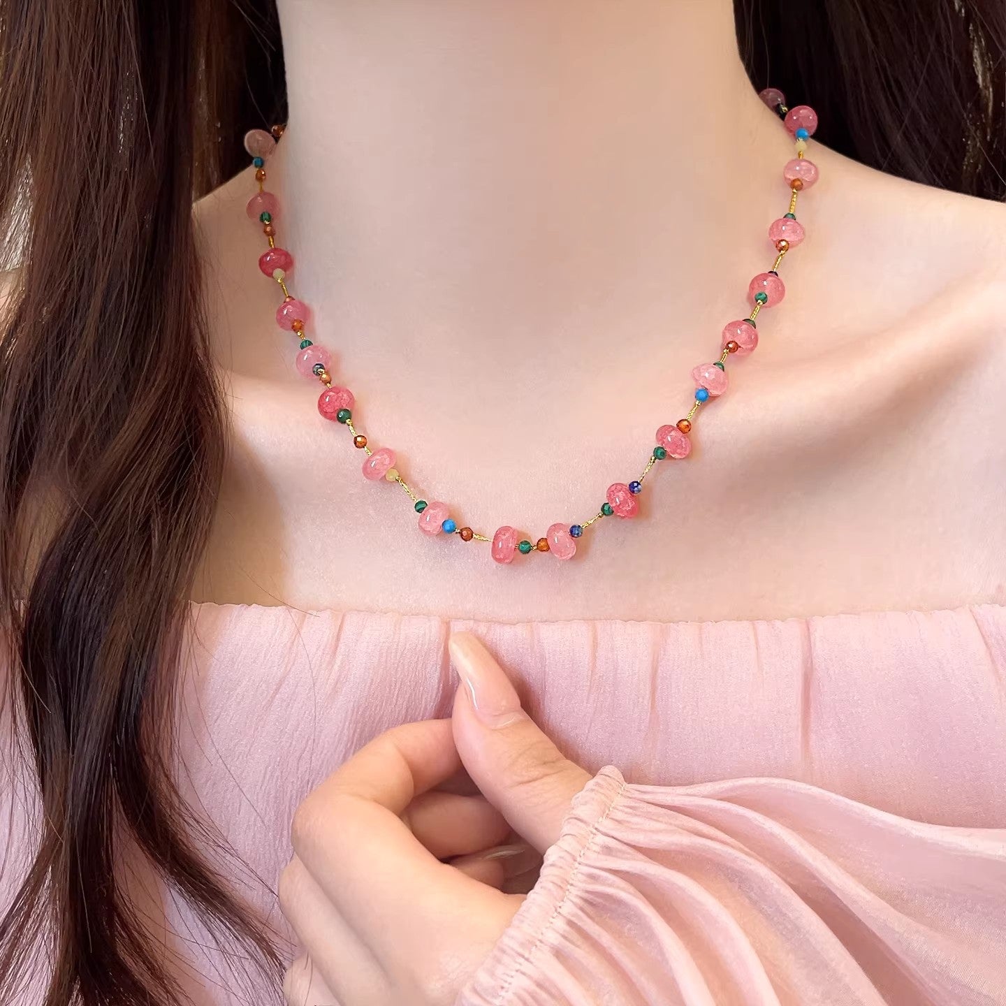 Women's Stone Beaded For Sweet Fresh Simple Niche Design Clavicle Necklace