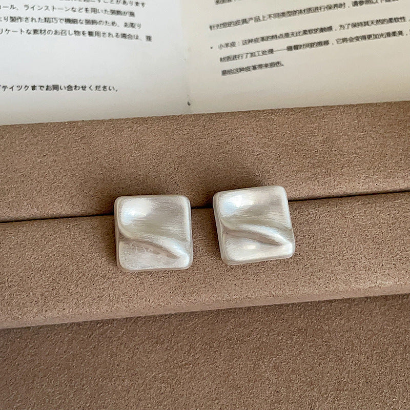 Women's Geometric Frosted Brushed Round Square Sier For Cold Wind Personality Earrings