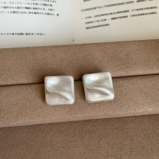 Women's Geometric Frosted Brushed Round Square Sier For Cold Wind Personality Earrings