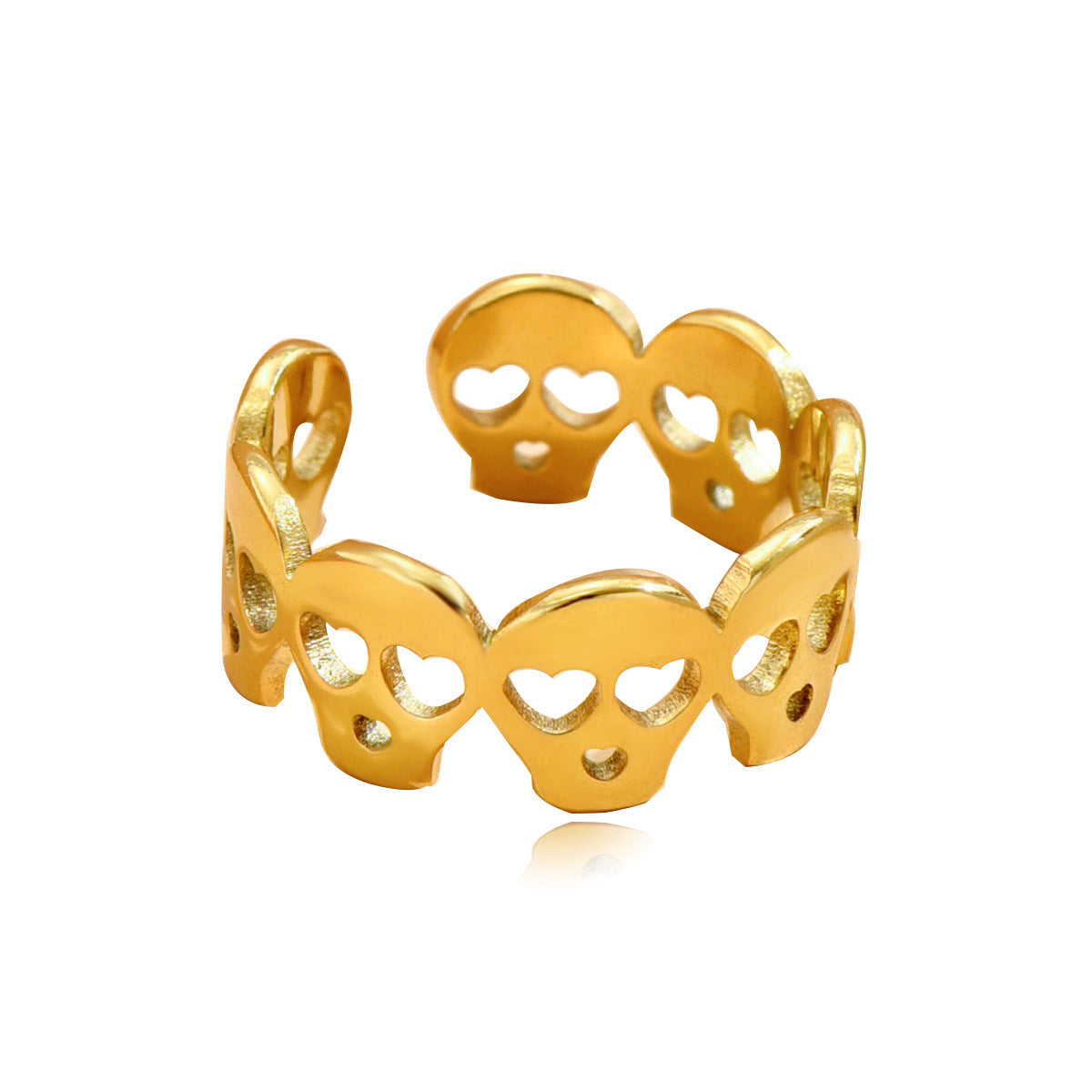 Vintage Punk Style Skull Opening Stainless Steel Adjustable Gold Plated Ring