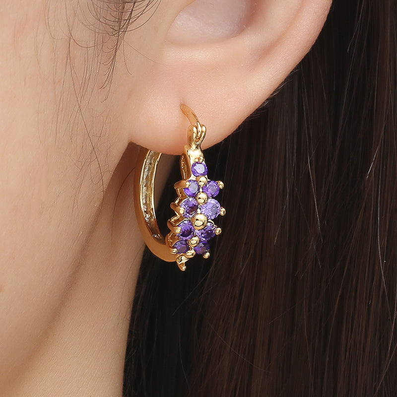 Luxury Purple Zircon Gold Plated Fashion Commuter High Sense Earrings