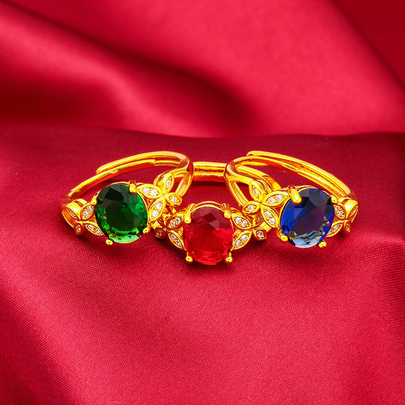 Women's Placer Gold Bow Green Red Blue Rings