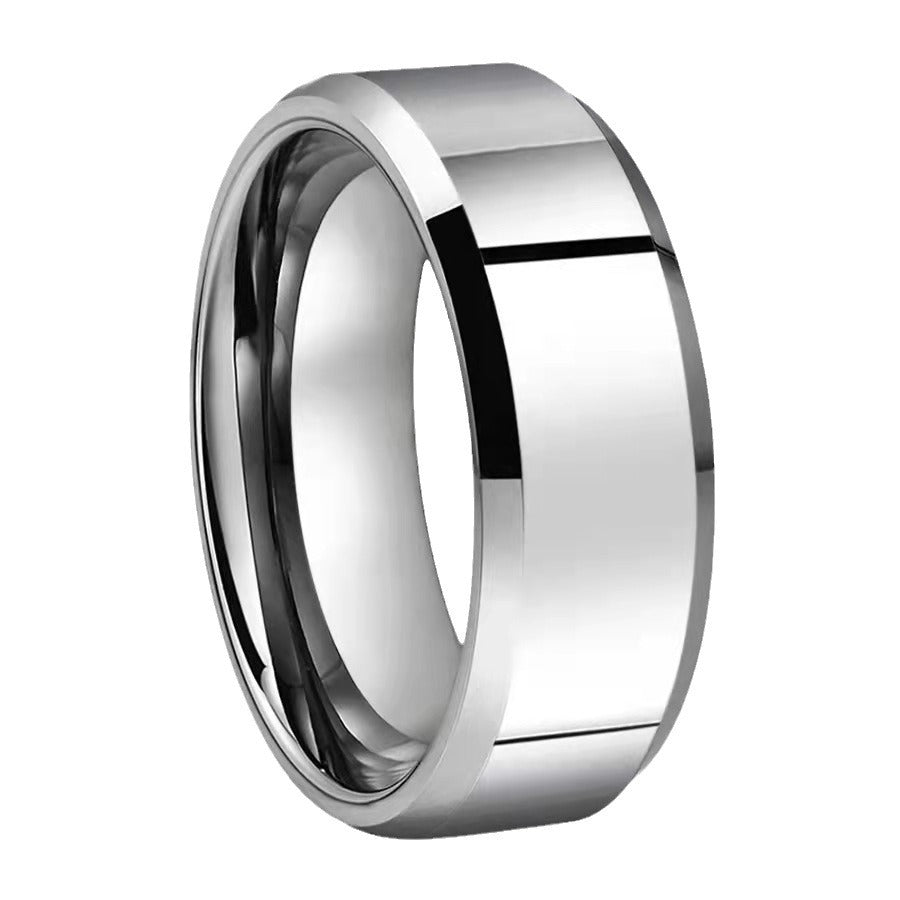 Men's Stainless Steel Double Bevel Frosted Glossy Titanium Brushed Rings
