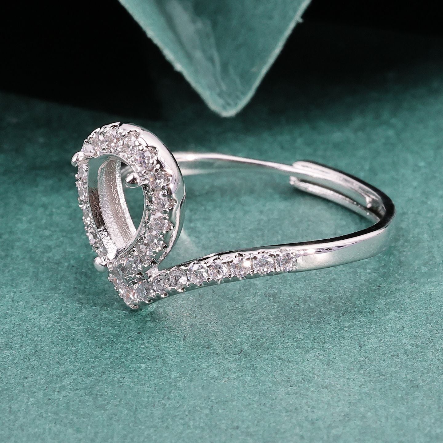 Water Drop Pear-shaped Empty Setting Inlaid Topaz Colored Gems Chinese Rings