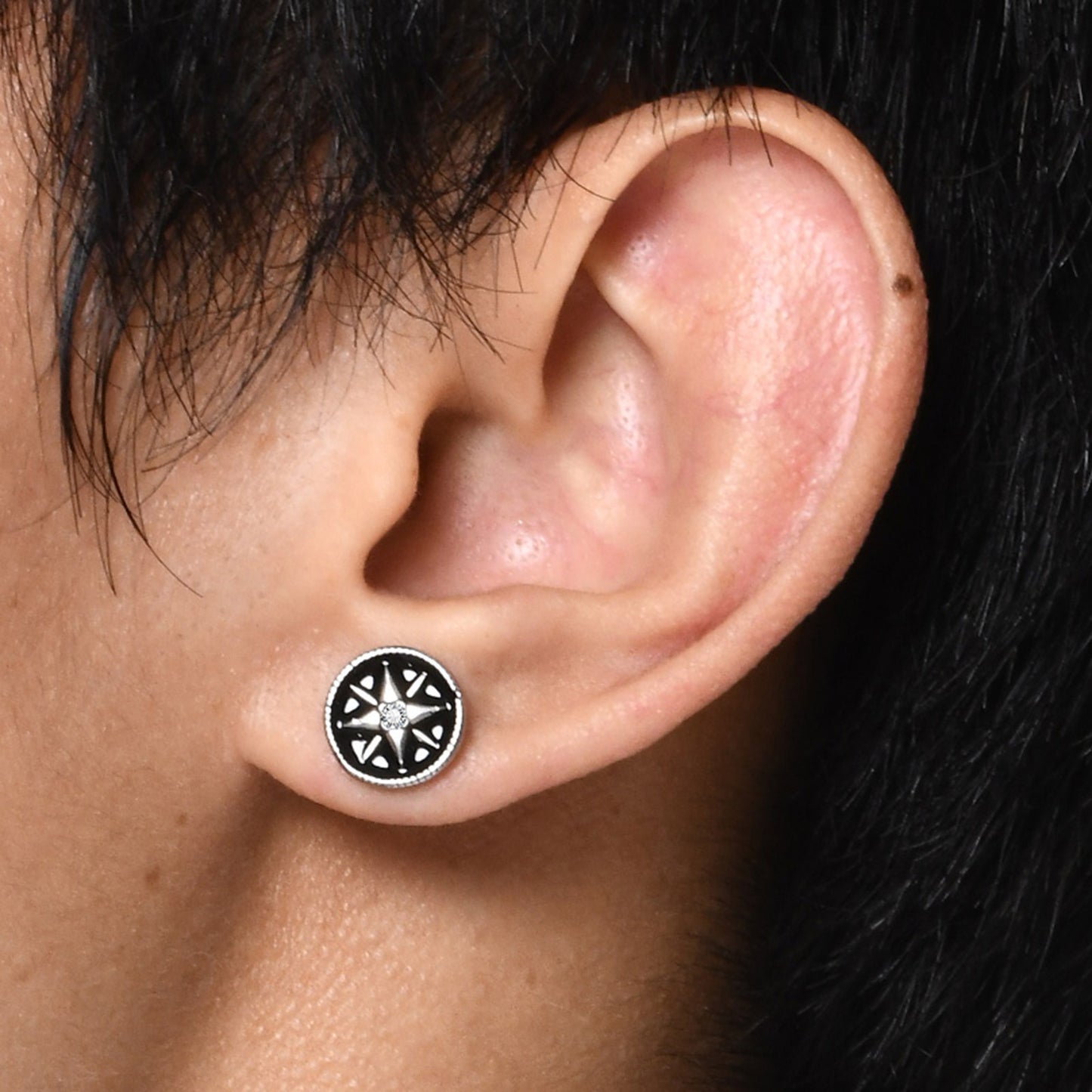 Hop Stainless Steel Drop Vinyl Zircon Eight Awn Star Round Stud Earrings