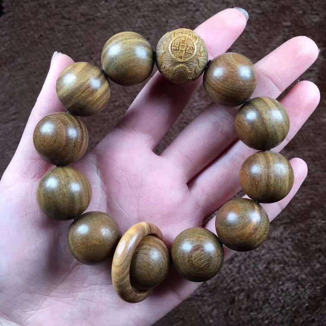 Men's Ebony Money Drawing Pi Flexible Authentic Green Sandalwood Bracelet