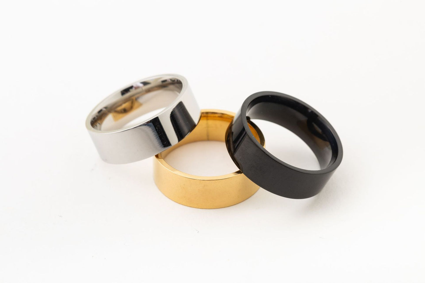 Men's Stainless Steel Flat Glossy Mirror Titanium Rings