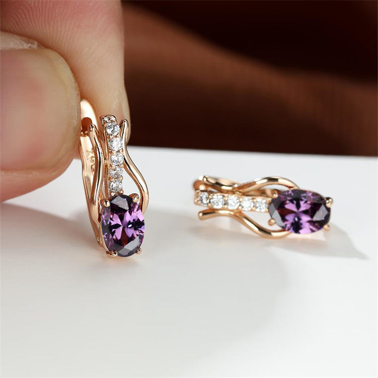 Pomegranate Red Crystal Champagne Gold Ear Clip Earrings
