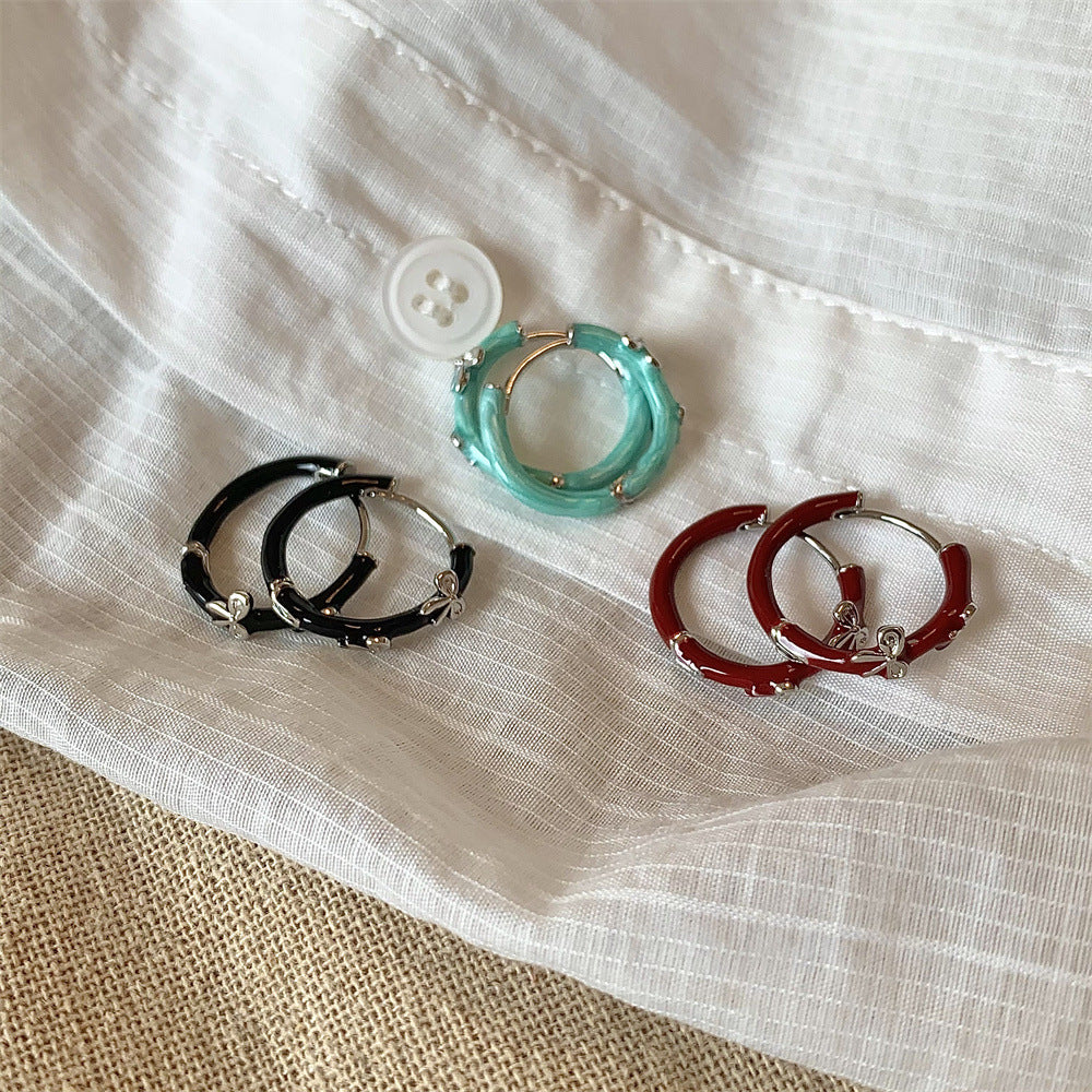 Three-color Bow French Style Temperament Girlish Earrings