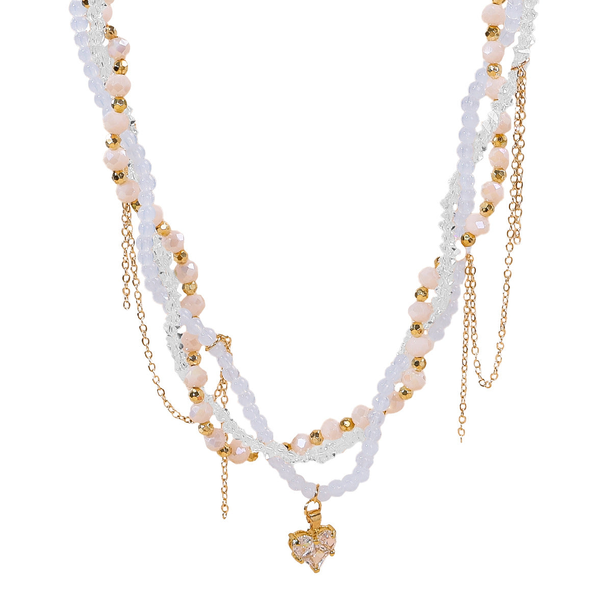 Lux Beaded Love Niche Design Twin Clavicle Chain Sweet Cool Necklaces