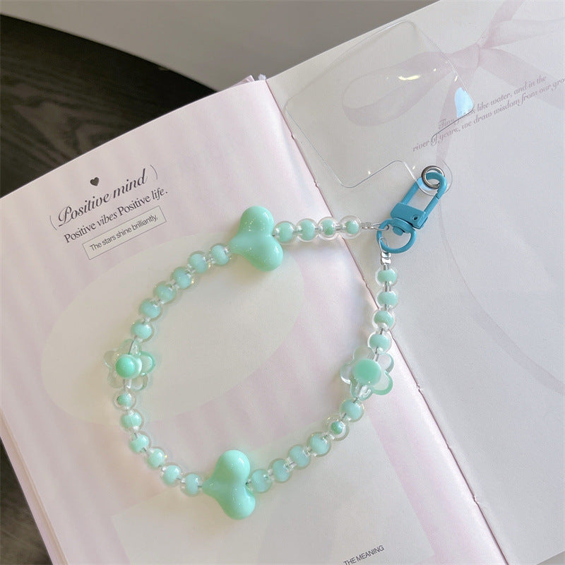 Women's Bow Beads Mobile Phone Lanyard Charm Pearl Love Short Bracelet