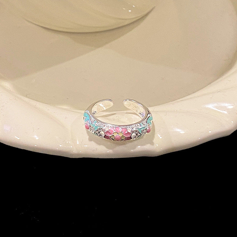Women's Field French Colorful Flowers Hydrangea Open Ring