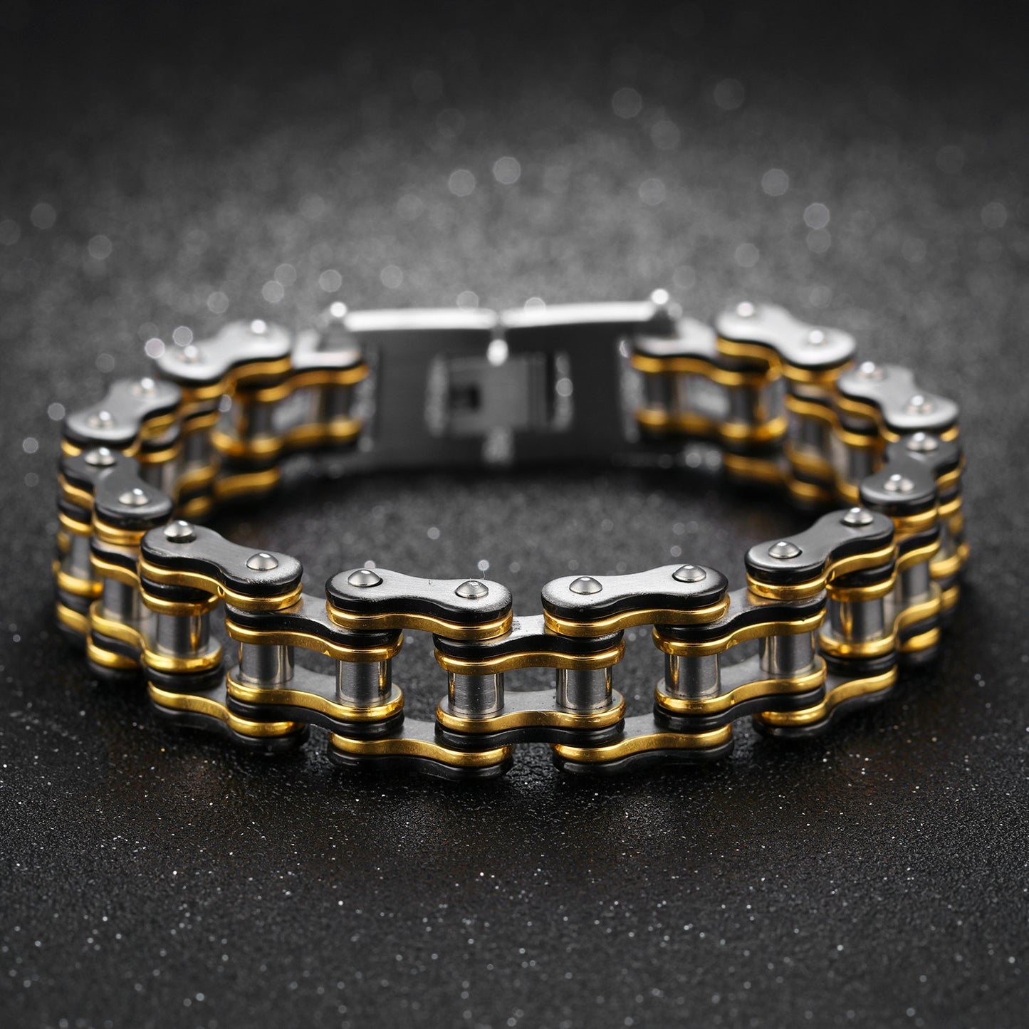 Men's Fashion Titanium Steel Black Gold Motorcycle Chain Personalized Hip Hop Bracelet