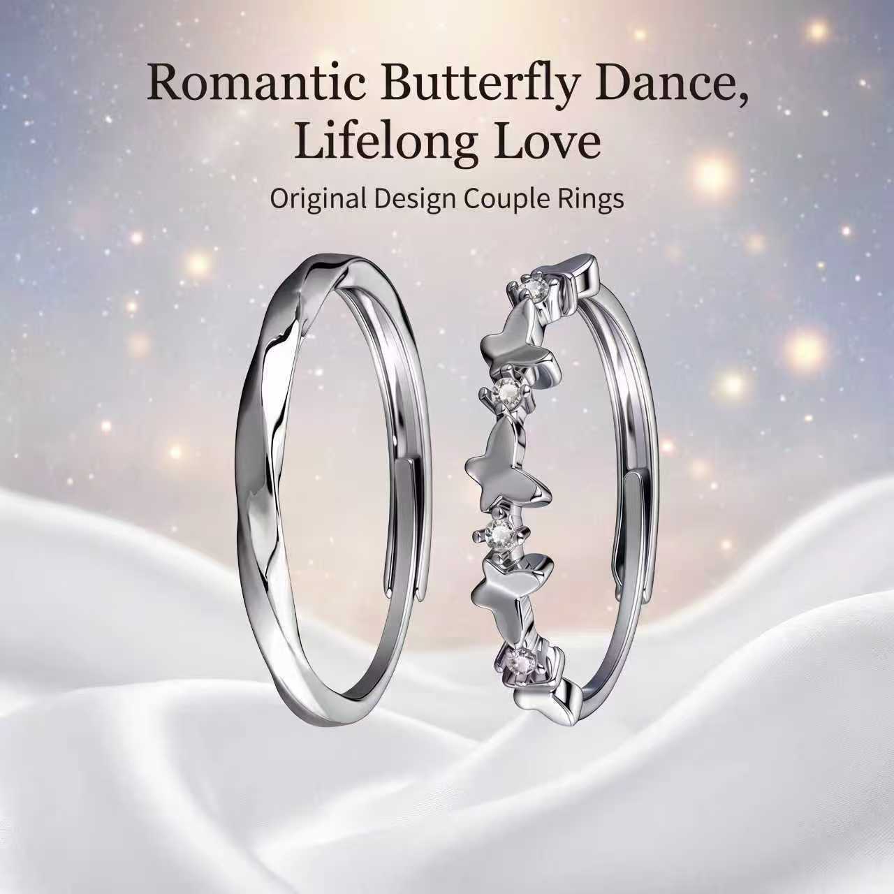 Environmental Protection Copper Butterfly Diamond Couple Design Mobius Rings