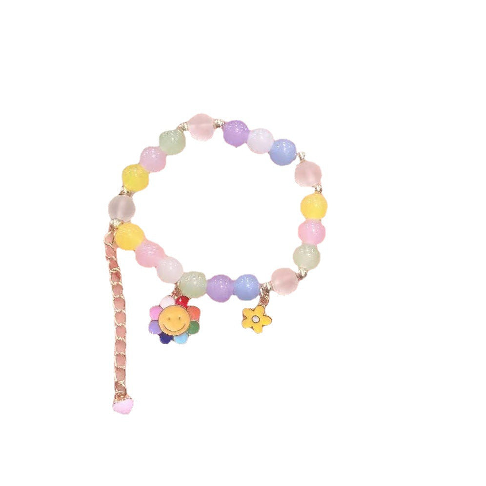 Simple Cartoon Jade Color Beaded Handmade Alloy Bracelet