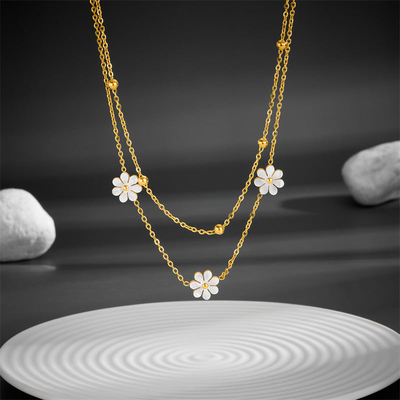 Women's Small Bead Stainless Steel Fresh Little Daisy Necklaces