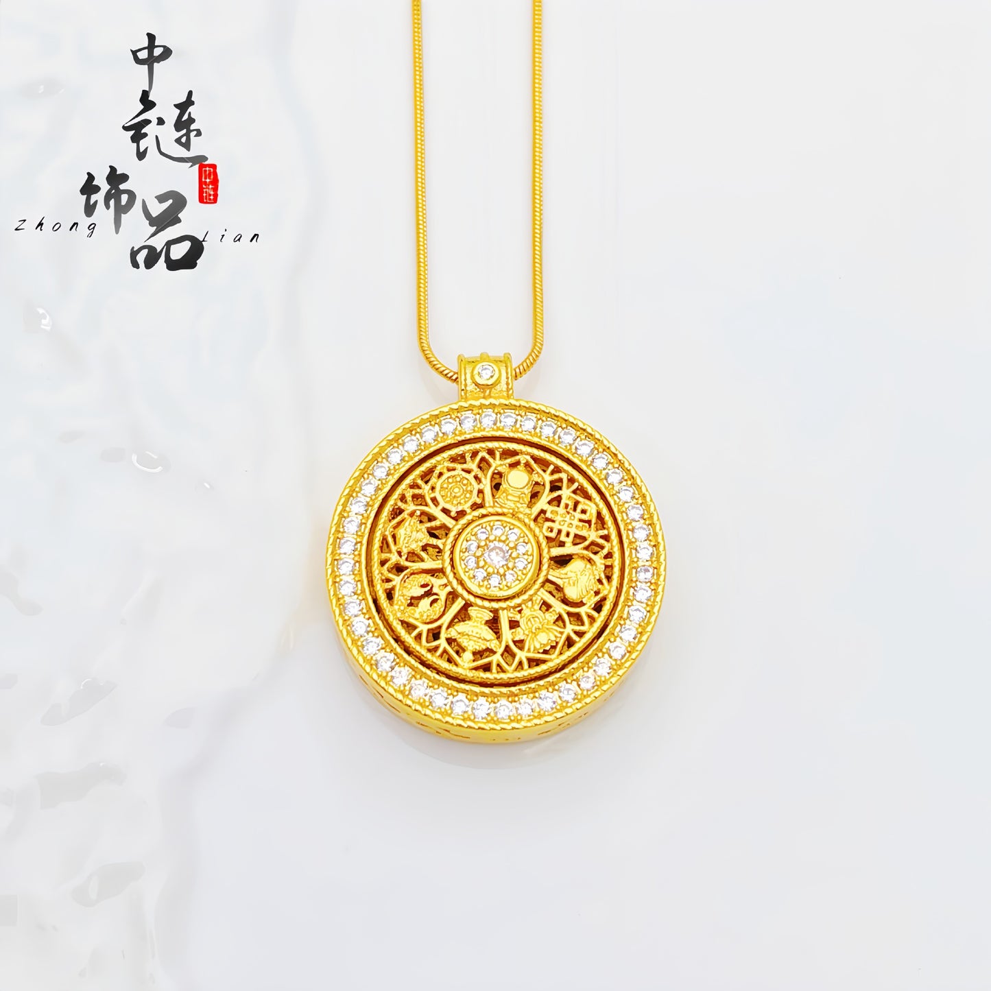 Rotatable Vietnam Placer Gold Diamond Compass Pendants