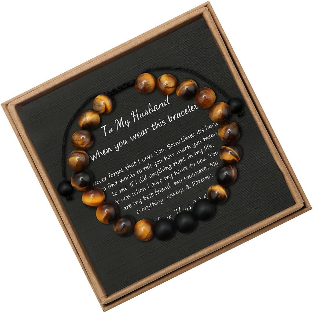 Men's Stone Tiger Eye Woven Adjustable Beaded Bracelet
