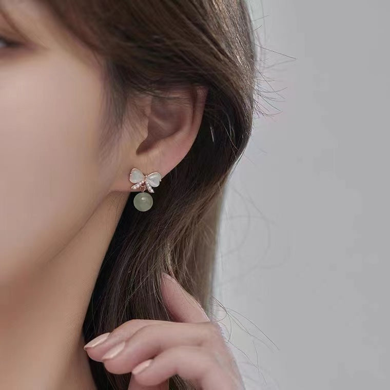 Luxury Gentle Temperament Opal Bow Female Earrings
