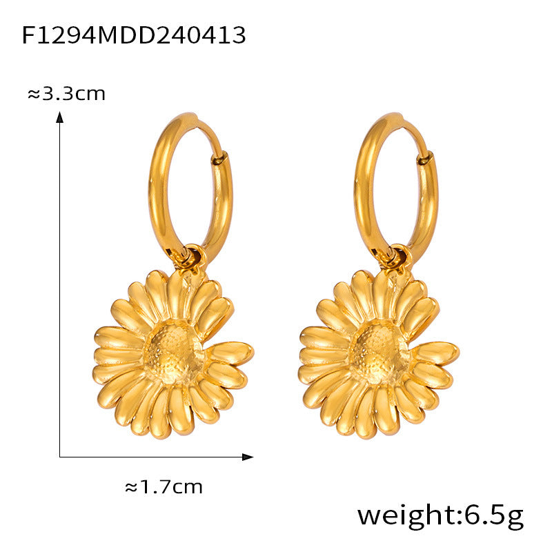 Texture Flower Design Sense Titanium Steel Gold Plated Casual Earrings