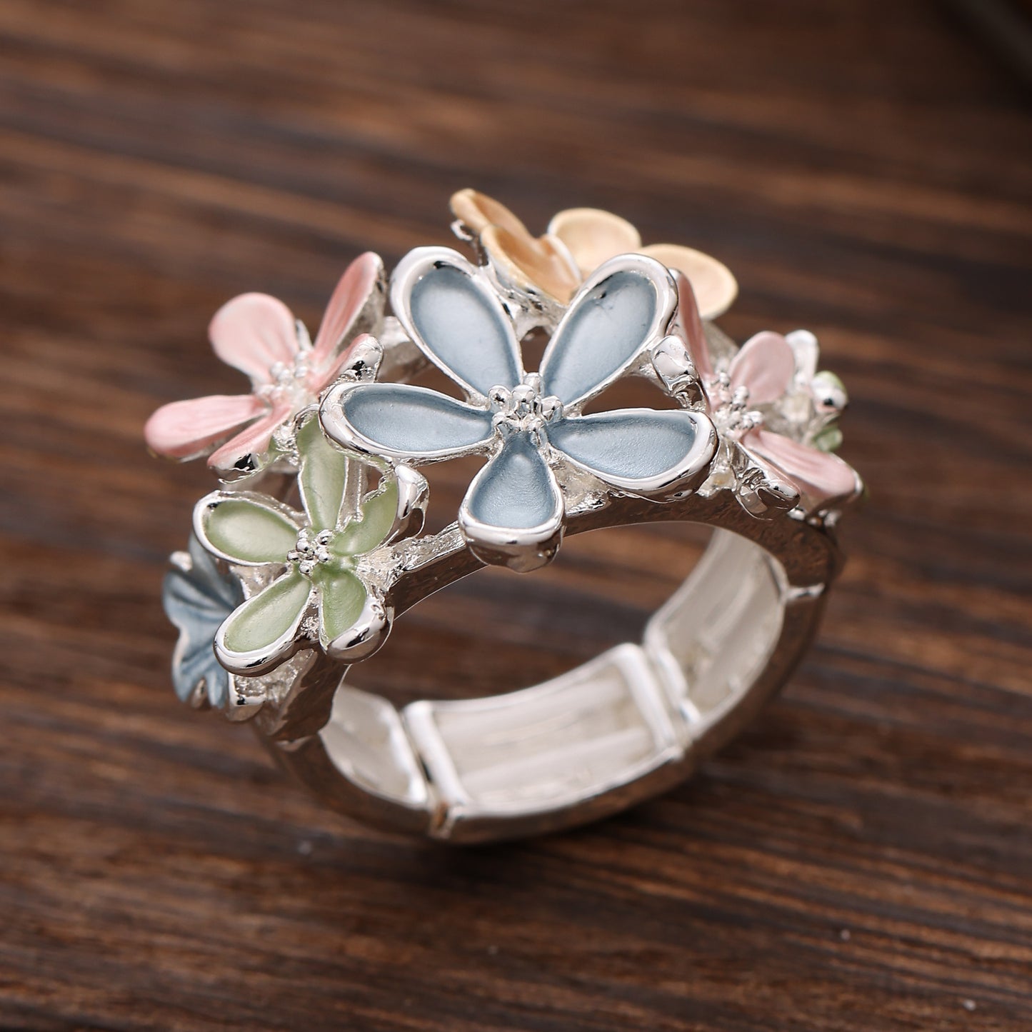 Women's Enamel Irregular Small Flower Elastic Fashion Rings