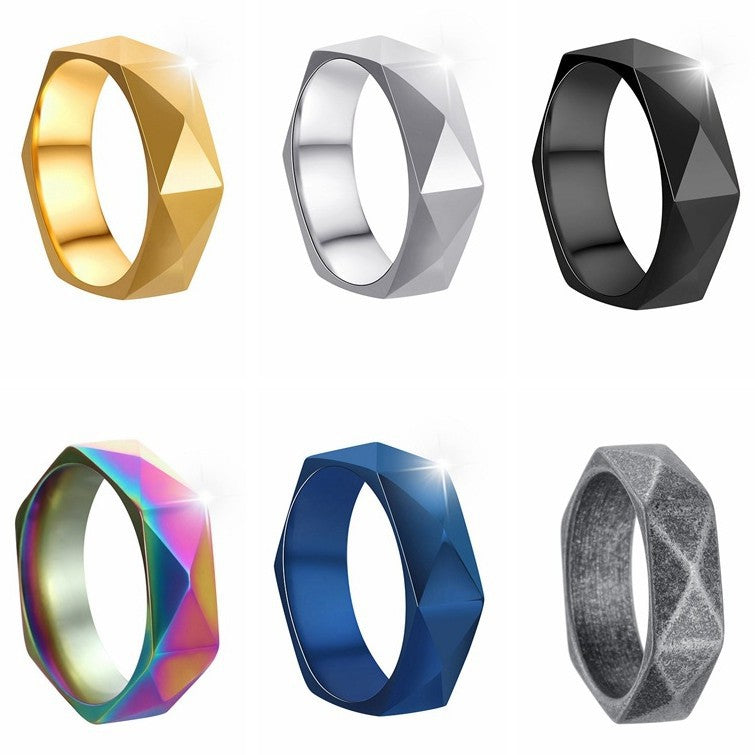 Women's & Men's Fashion Diamond-shaped Cut Personalized Stainless Steel Ring