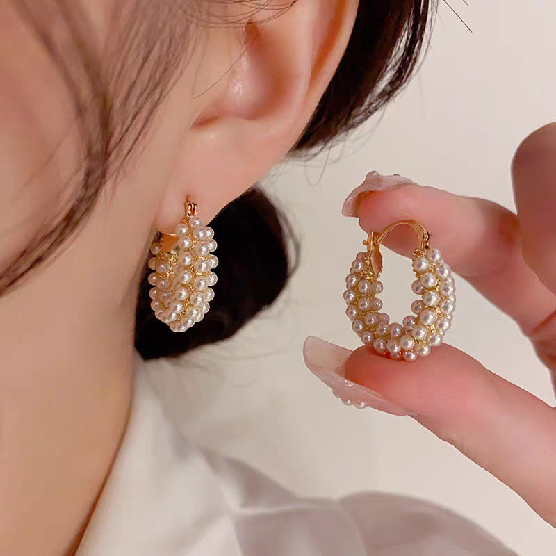 Style Exquisite Geometric Full Pearl Clip Fashion Ear Buckle
