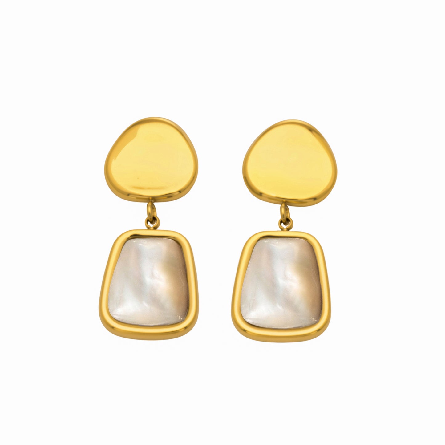 Women's Luxury Stainless Steel White Fritillary Design Real Gold Earrings