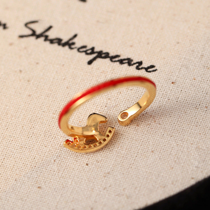 Red Rope Pony Female Immediately Rich Fashion Switchable Rings