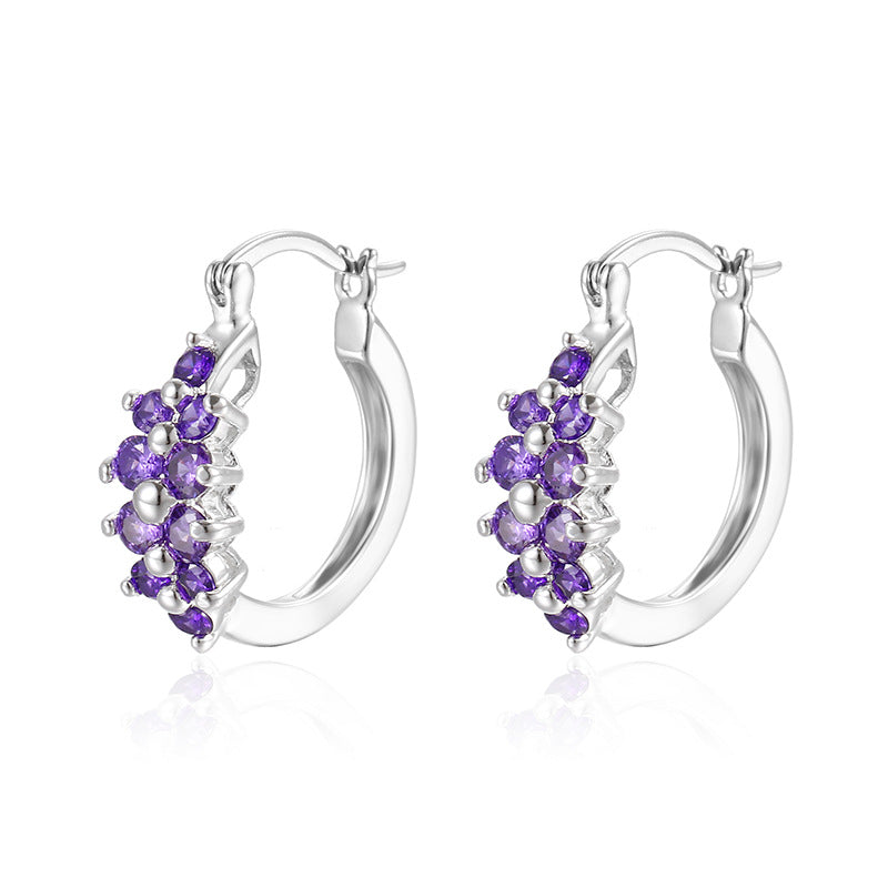 Luxury Purple Zircon Gold Plated Fashion Commuter High Sense Earrings