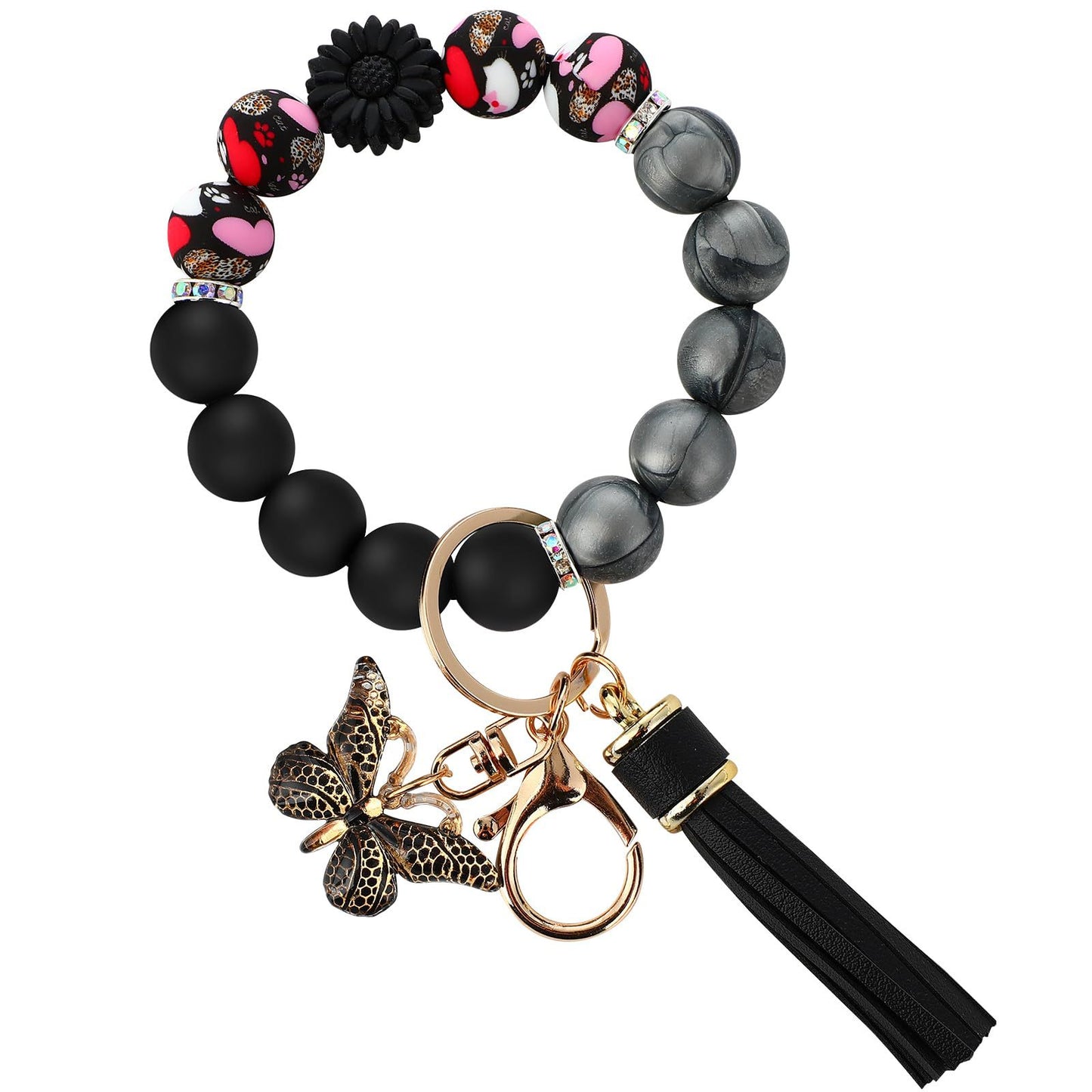 Silicone Beads Beaded Key Butterfly Tassel Bracelet