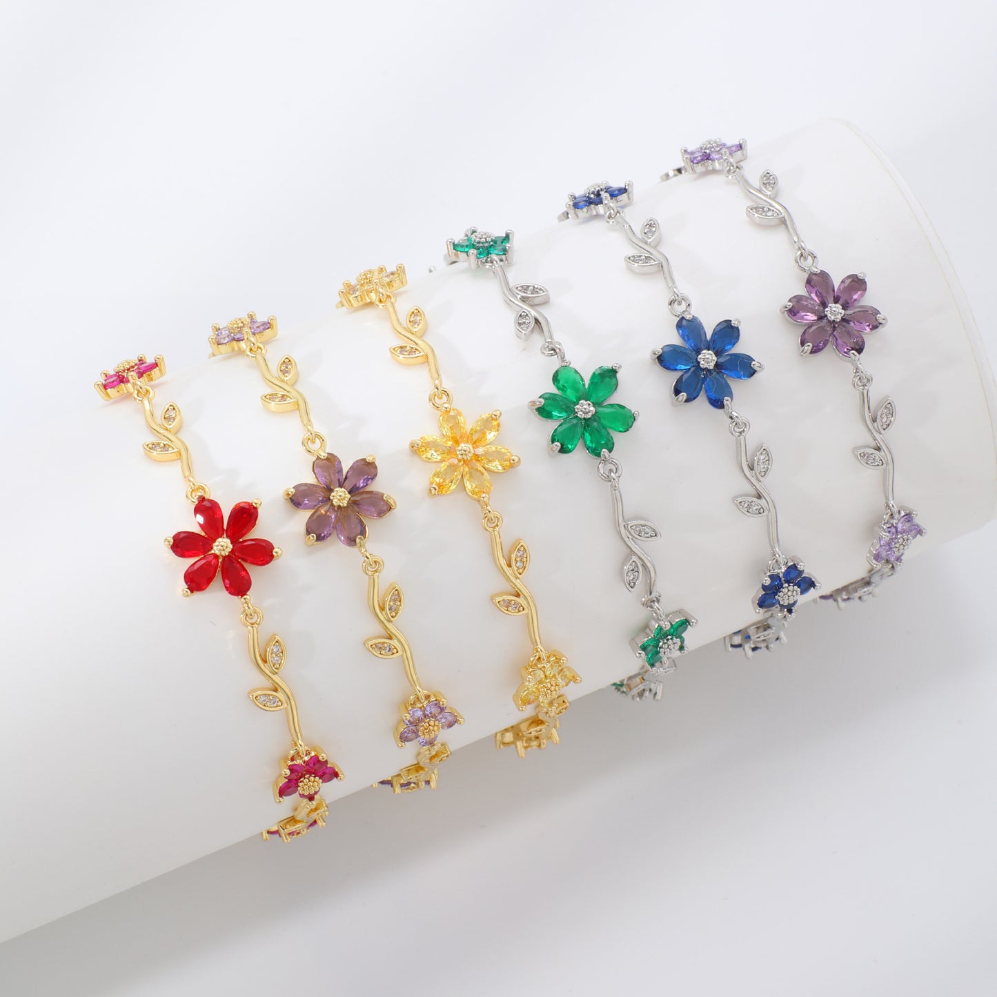 Petals Flower Leaf Zircon Design Personality Daily Birthday Bracelet