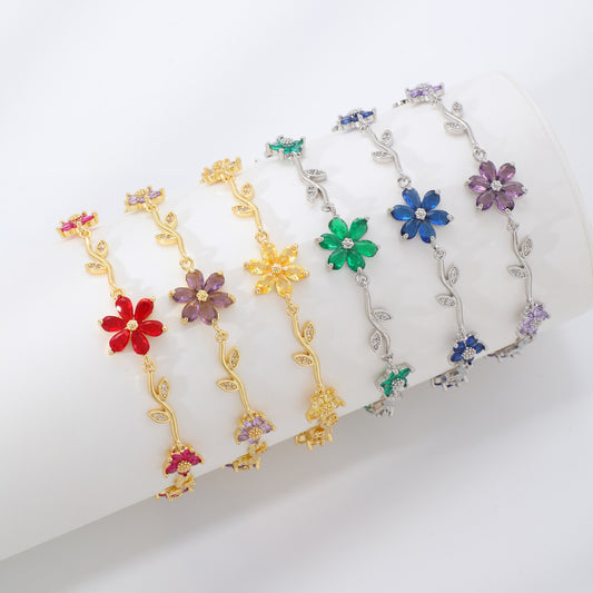 Petals Flower Leaf Zircon Design Personality Daily Birthday Bracelet