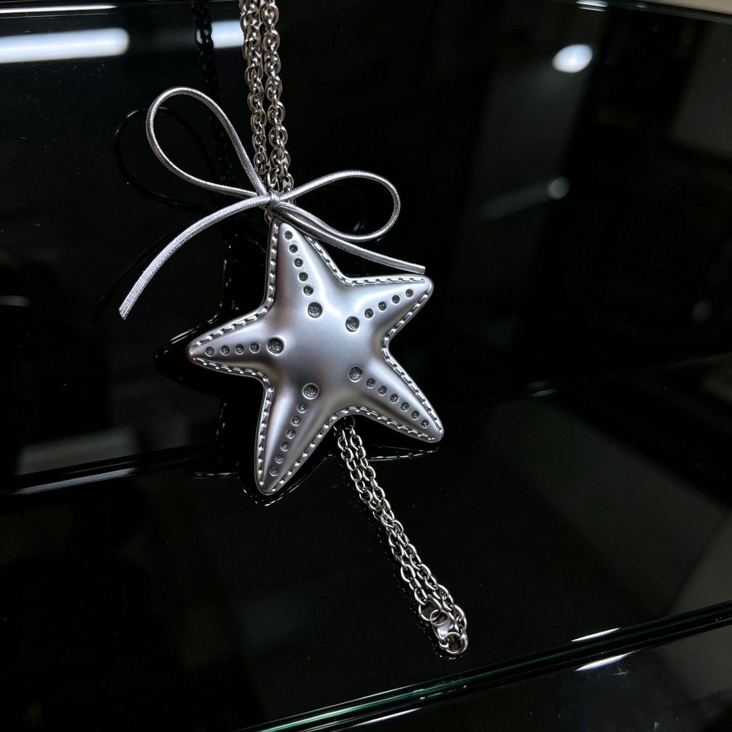 Women's Sweet Cool Hot Design Sier Bow Titanium Steel Long Necklace