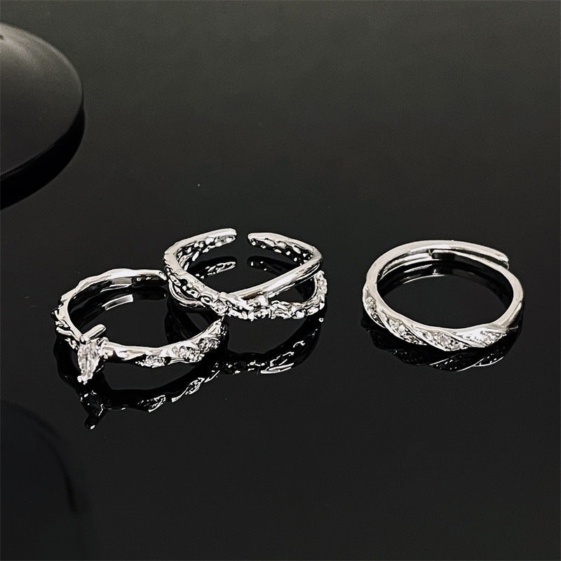 Women's Design Personality High Sense Open-end Zircon Twin Rings