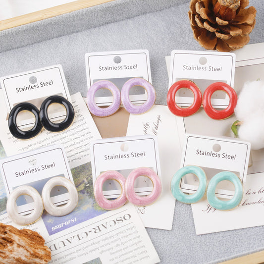 Alloy Drop Oil Beautiful Circle Ear Stud Earrings