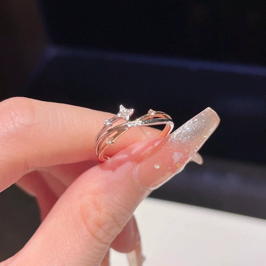 Women's For Light Luxury Minority Design Advanced Sense Four Awn Index Rings