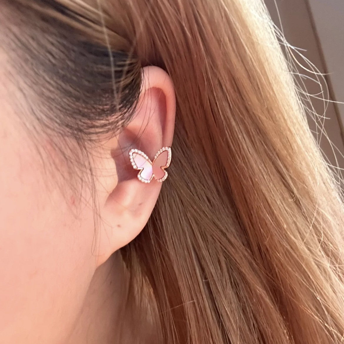 Sweet Pink Son Mother Butterfly Exquisite Small Stud Earrings