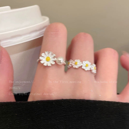 Women's Little Daisy Pearl For Mori Style Simple Sweet Fresh Open Ring