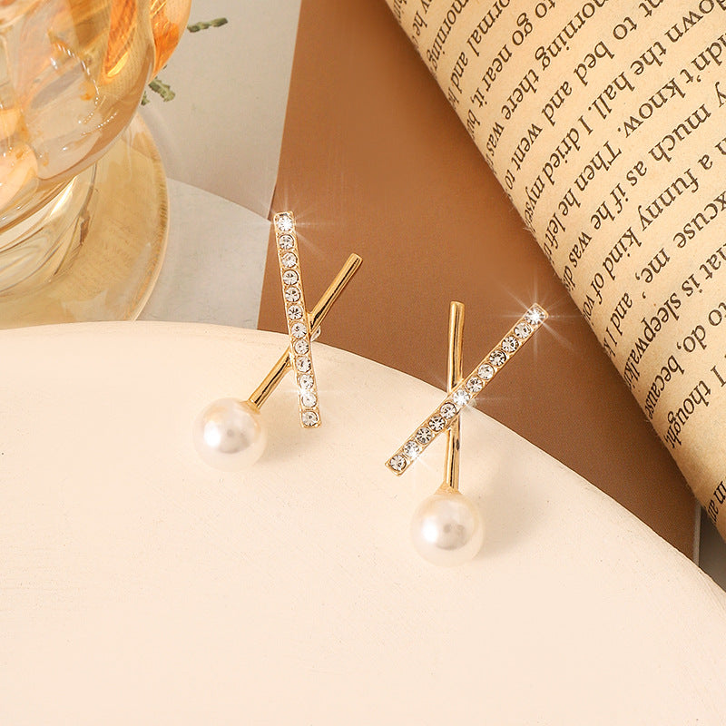 Simple Retro Sier Needle Pearl High Sense Ear Earrings