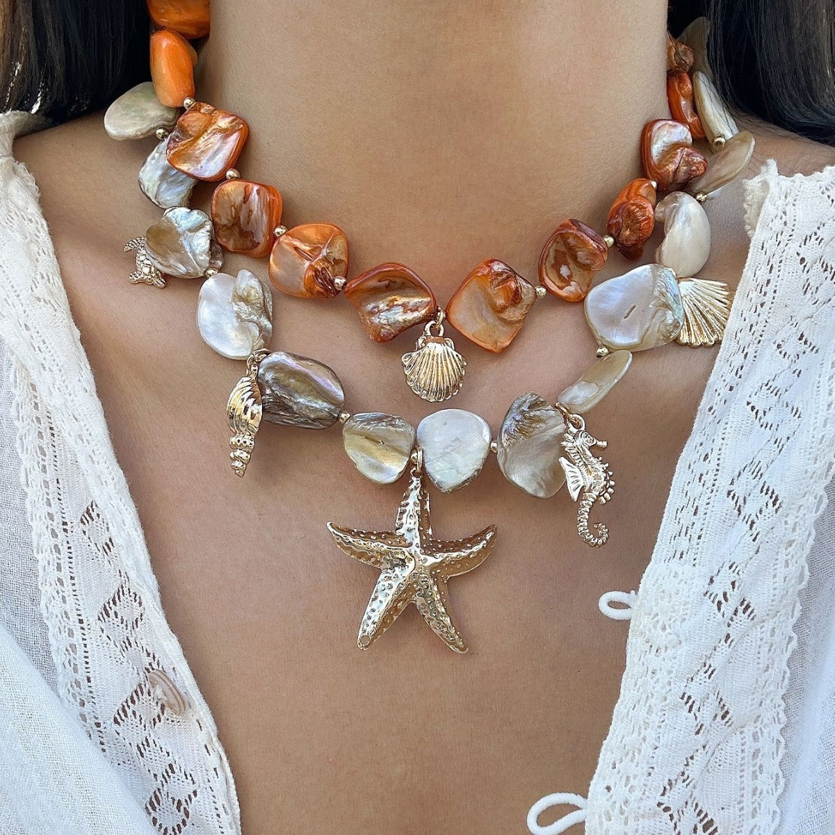 Stylish Beach Summer Starfish Shell Alloy Vintage Necklaces