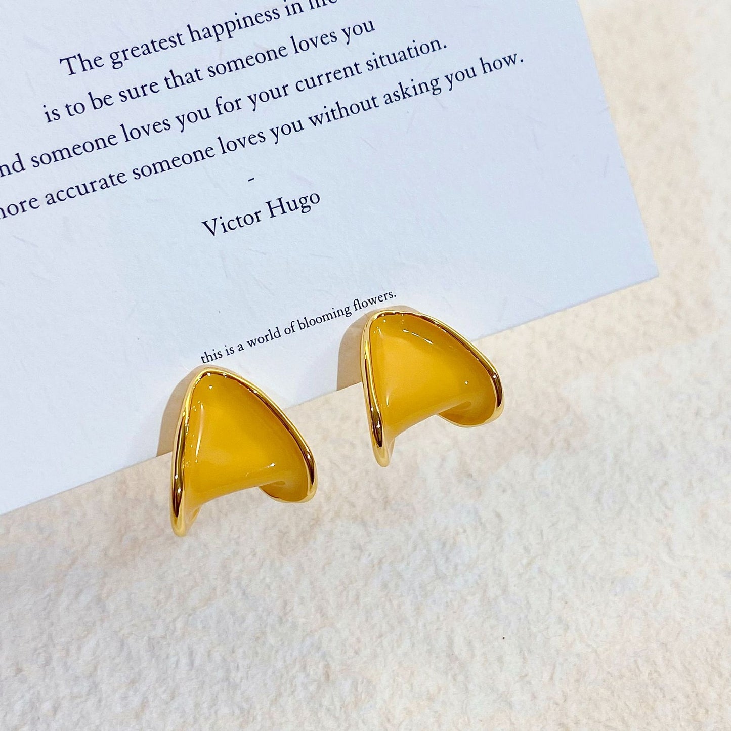 Plated Real Gold Ginger Flower Enamel Drip Glazed Female Sweet Earrings