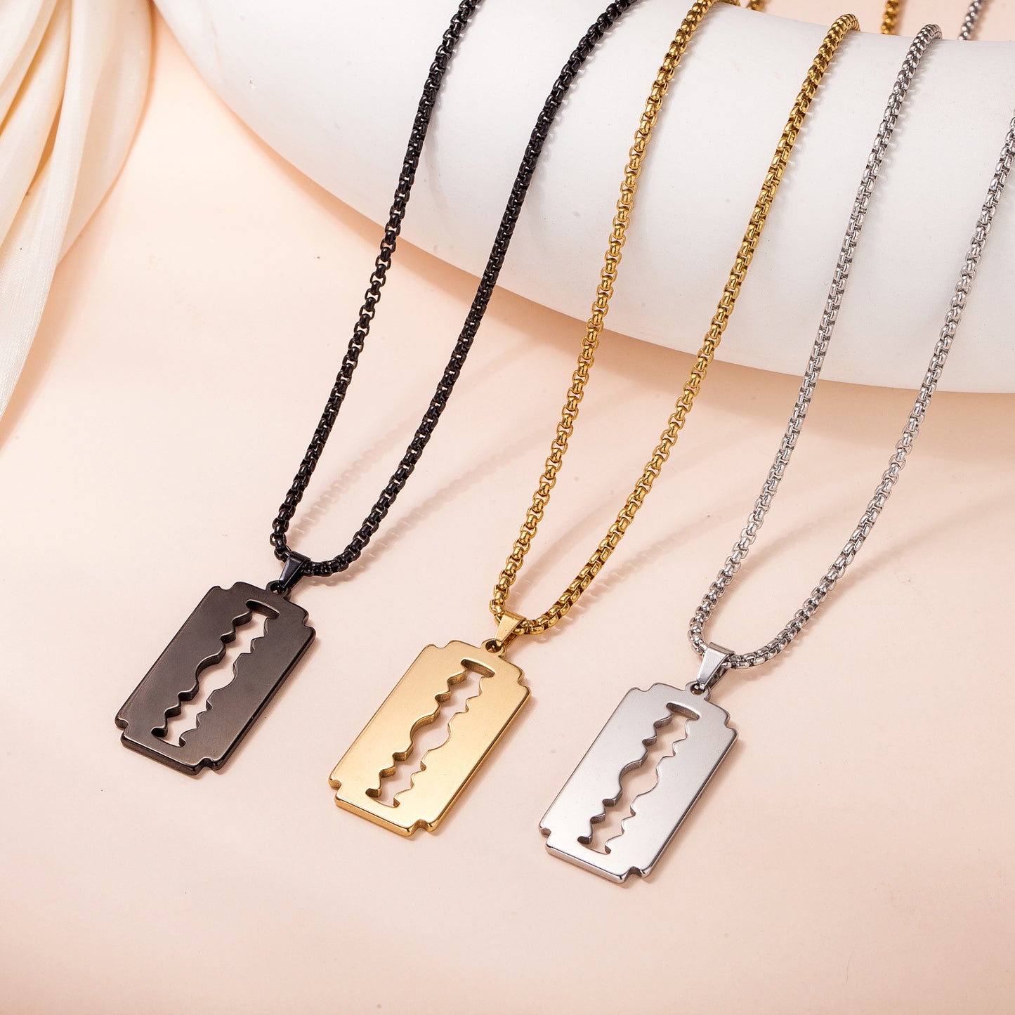 Men's Long Stainless Steel Sweater Chain Gold Plating Simple Geometric Necklaces