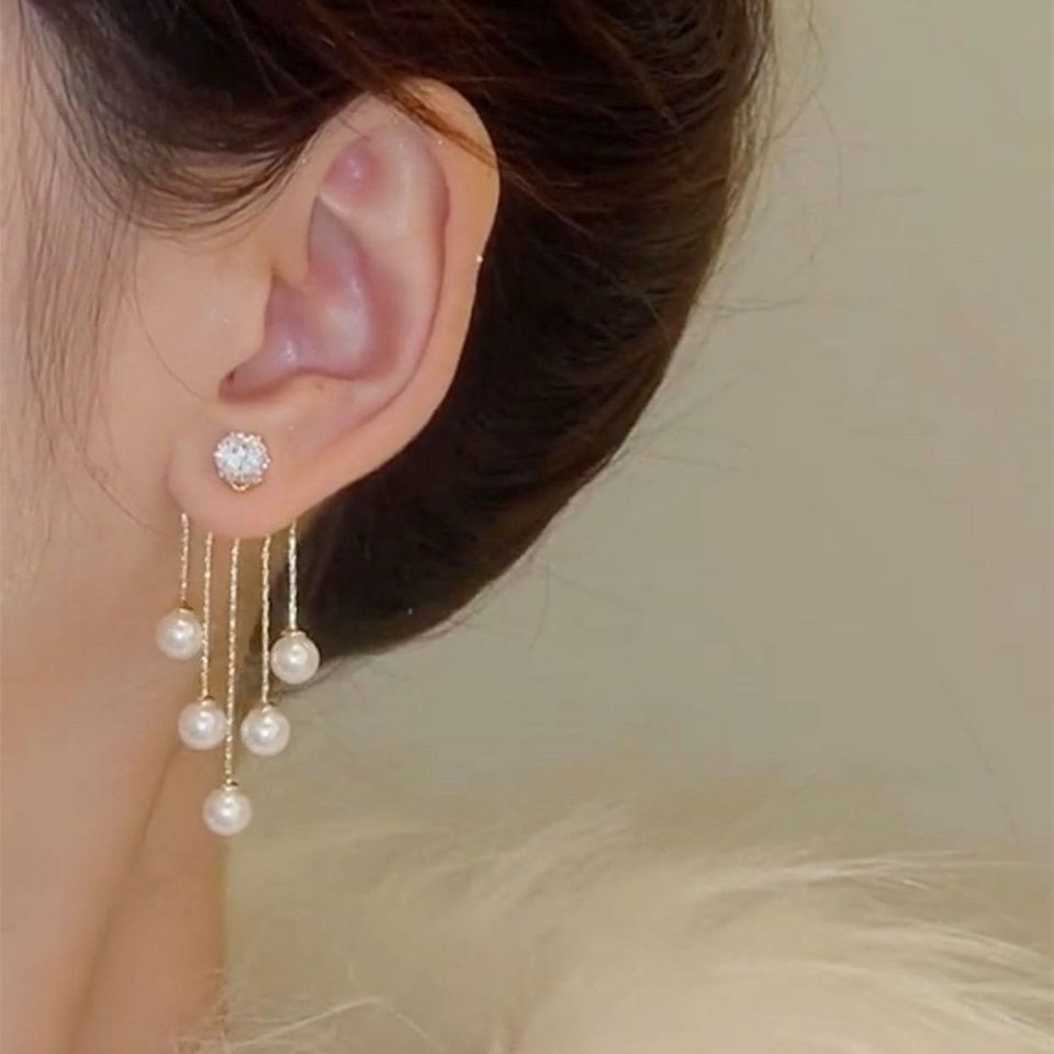 Women's Pearl Tassel Light Luxury Zircon Long Elegant Fashion Rings