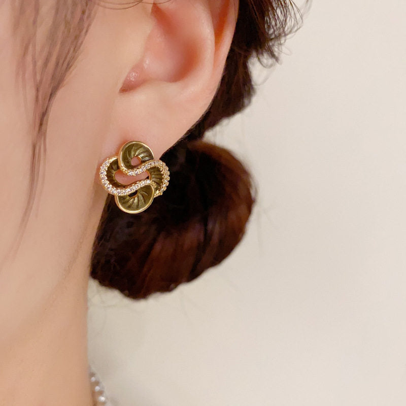Fresh Zircon Camellia High Sense Fashion Exquisite Versatile Sier Needle Stud Earrings