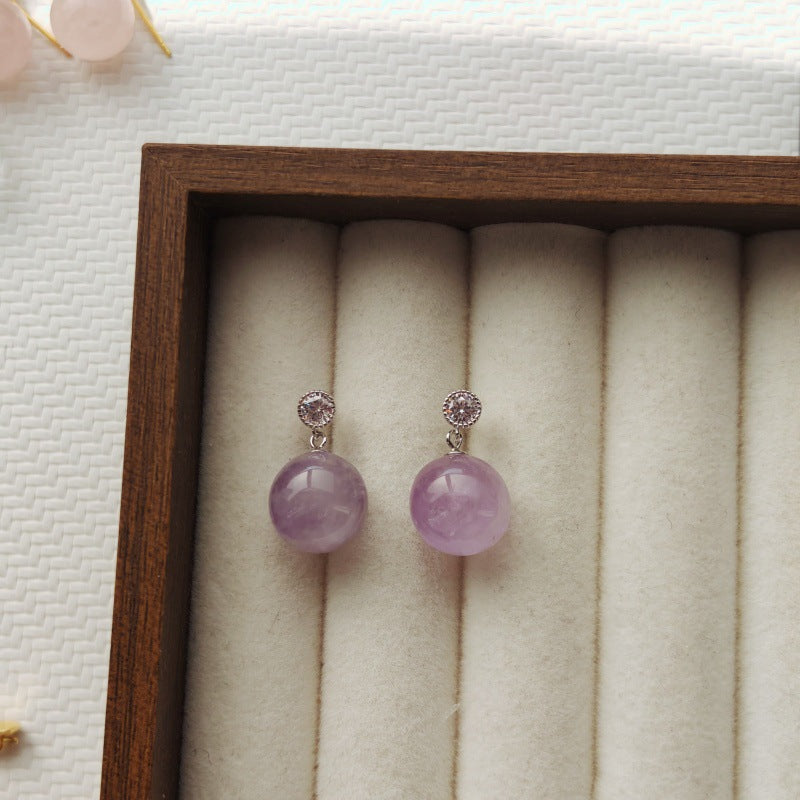 Amethyst Pink Crystal White Sier High Heels Daily Earrings